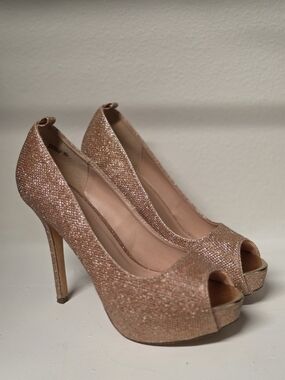 Dream Paris Rose Gold Sparkly Platform Peep Toe Heels